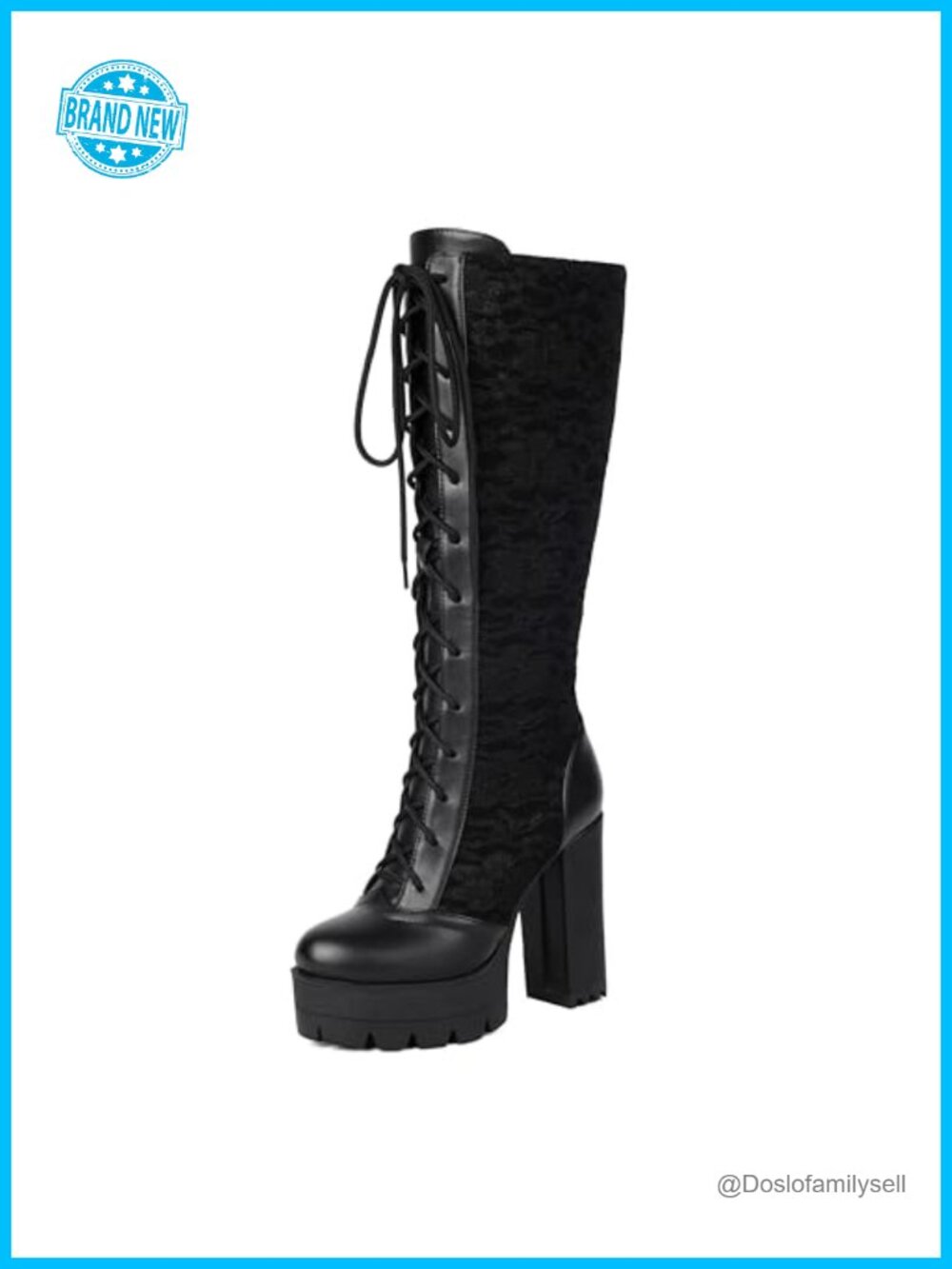 Women's Lace Up Knee High Platform Boots Combat Goth Block Heel